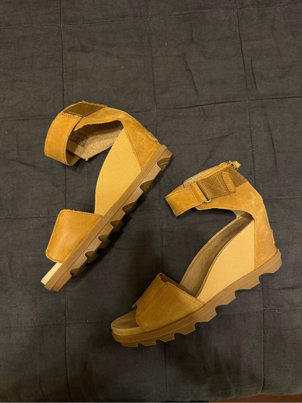 Sorel Tan Suede Wedge Sandals with Ankle Strap